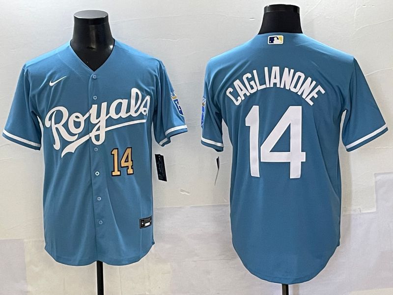 Men 2025 Kansas City Royals #14 Caglianone Light Blue Game Nike MLB Jersey style 2->new york yankees->MLB Jersey